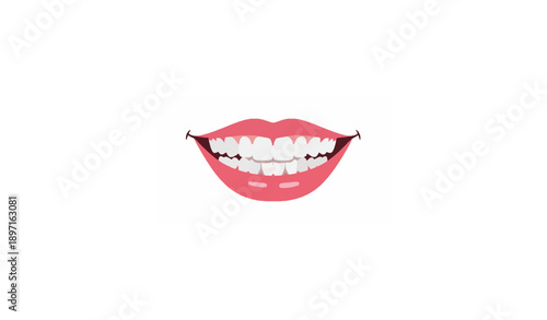 White healthy teeth and lips smile flat vector illustration