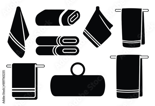 Collection of Black and White Towel Icons and Illustrations