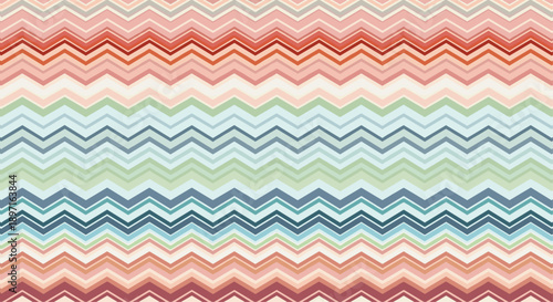 Vibrant chevron or zigzag pattern features a textured appearance with horizontal lines in shades of red, pink, green, and blue.