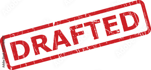 An authentic red rubber stamp impression with the word DRAFTED on a crisp white surface