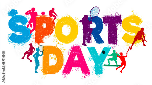 A banner with the text Sports Day in colorful letters