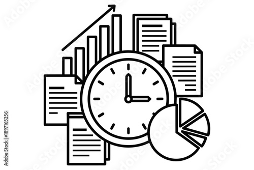 Strategic Business Performance Optimization Conceptualizing efficient time management, data analysis, and project documentation for productivity, growth, and organizational success