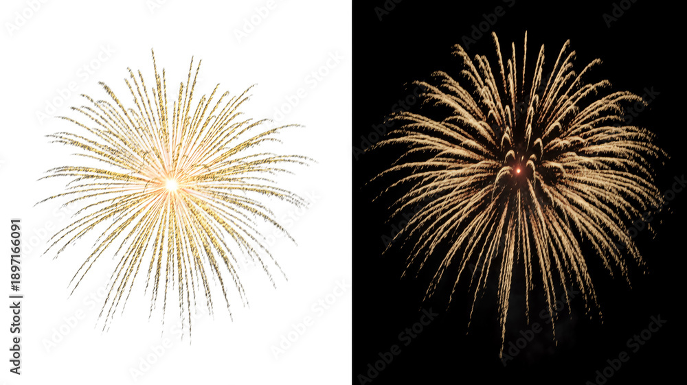 Naklejka premium A beautiful burst of colorful pyrotechnics creates a bright firework display against the black night sky during a festive New Year 