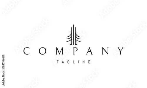 A vector logo featuring an abstract image a small hut shaped like a fir tree, symbolizing shelter, nature, and harmony with the forest.