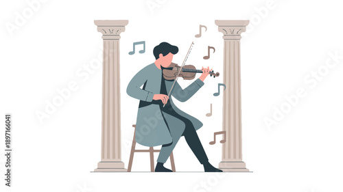 A minimalist illustration of a musician playing a violin in a classical architectural setting (2)_traced