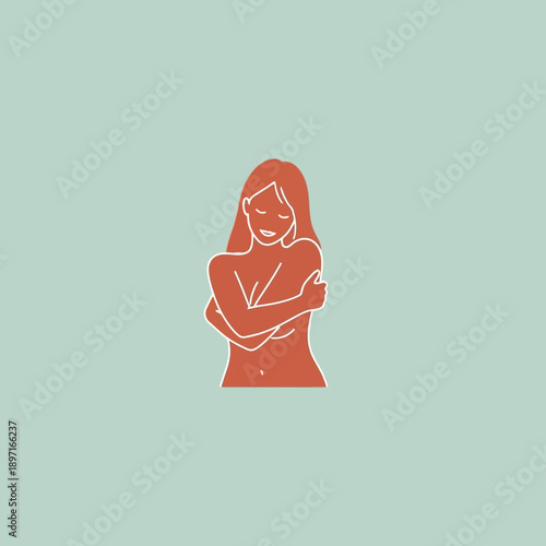 Woman embracing herself with closed eyes.