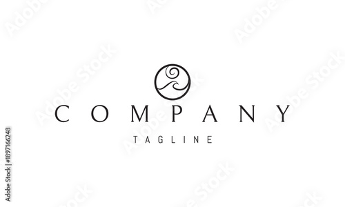 A vector logo featuring an abstract image a flowing wave inside a circle with a rising sun, symbolizing balance, energy, and nature.