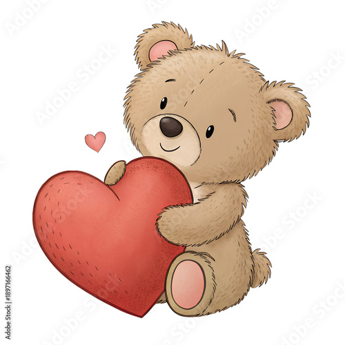Teddy Bear's Heartfelt Hug: An adorable teddy bear cradles a vibrant heart, radiating warmth and affection, perfect for expressing love and tenderness. 
