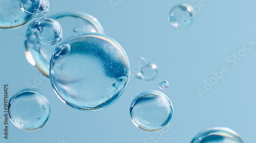 Wallpaper Mural Clear Bubbles Floating in Light Blue Water, Abstract Background, Macro Torontodigital.ca