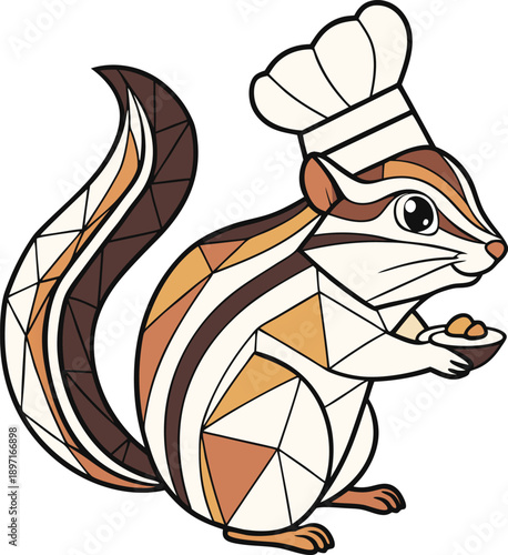 Stained glass chipmunk chef holding bowl nuts