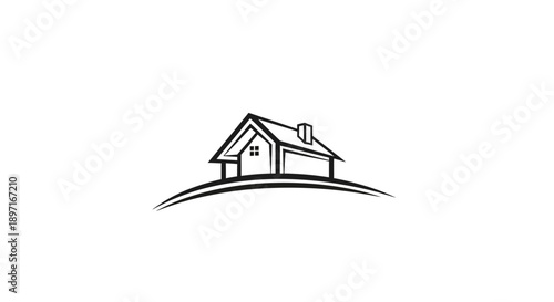Simple modern house icon on a hill