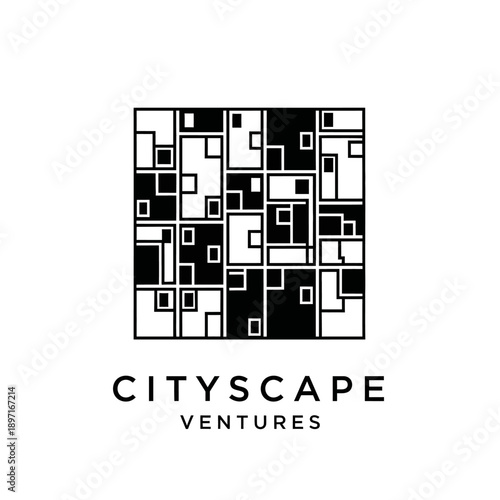 Modern cityscape design with innovative ventures logo