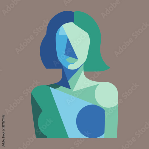 Abstract Woman Portrait in Cubist Style.