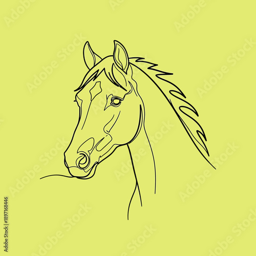 Elegant Horse Head Line Art on Yellow Background 1.