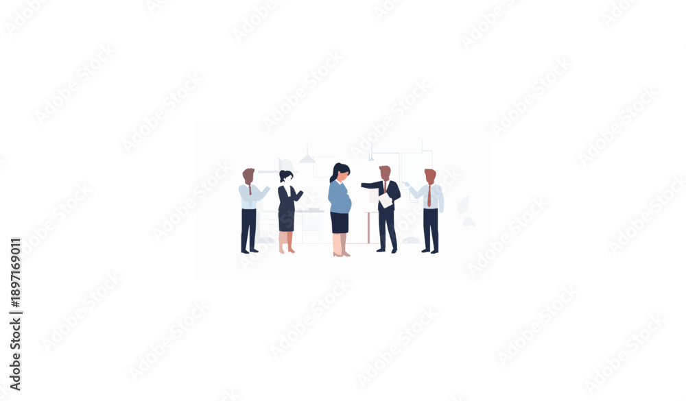 Fototapeta premium Pregnant woman facing workplace maternity harassment flat vector illustration
