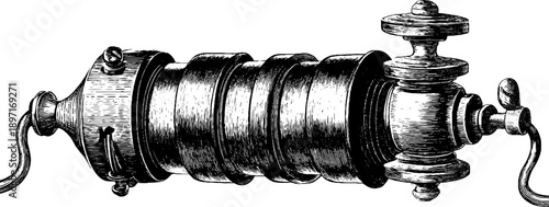 Vintage electrical coil device with botanical design for scientific illustration