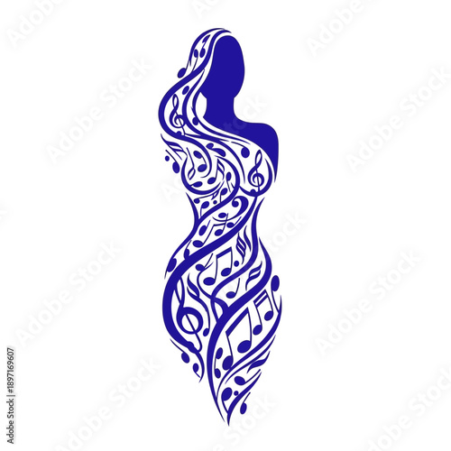 Stylized Female Silhouette with Musical Notes.