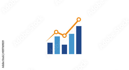 Upward Trend Bar Chart with Line Graph Icon for Business Growth and Financial Analysis on Isolated White Background