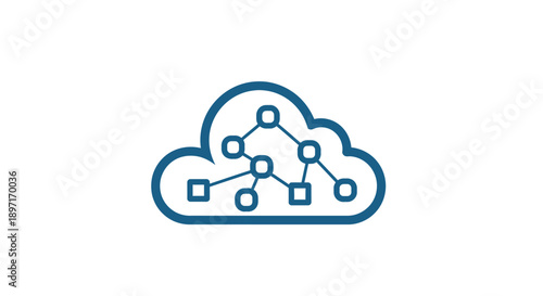 Cloud Icon with Network Nodes and Connections, Cloud Computing and Data Networking, isolated white background.