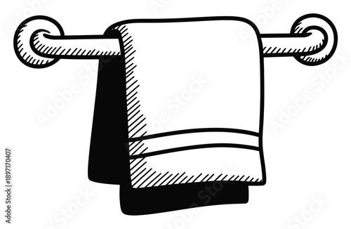 Hand-Drawn Illustration of a Towel Hanging on a Rack