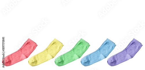 Set of socks, colored plain socks, border transparent PNG isolated background