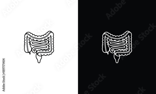 Human Intestine Digestive System Icon - Anatomy Gut Health Medical Organ Symbol.