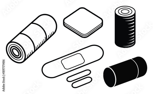 Isometric Medical Supplies: Bandages, Rolls, and Pads
