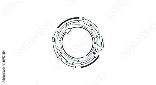 Abstract Digital Circuit Ring Technology Logo on Isolated White Background
