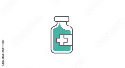 Medical Vaccine Bottle and Pharmacy Healthcare Icon on Isolated White Background