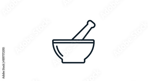 Mortar and Pestle Icon for Pharmacy, Chemical Preparation, and Traditional Medicine on Isolated White Background.