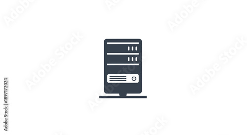Server Rack Icon Representing Data Center Hosting and Cloud Computing on Isolated White Background.