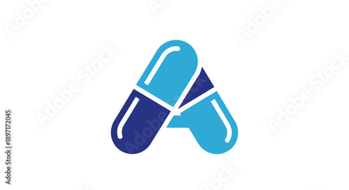 Two Blue Medical Capsules Pills Medicine Icon on Isolated White Background