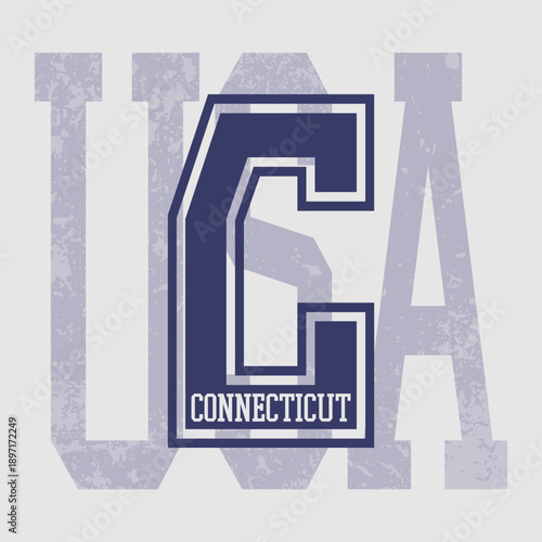 Retro typography university united states state vintage slogan print, 
highlighted grunge texture for graphic t-shirt or sweatshirt hoodie - Vector
