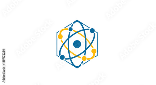 Hexagonal Atom Structure Diagram with Electrons Orbiting Nucleus on isolated white background