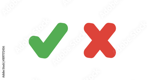 Green checkmark and red cross symbolizing approval and rejection.