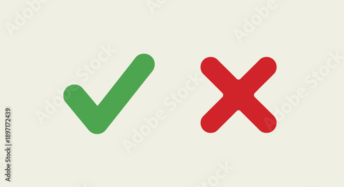 Green checkmark and red cross symbolizing approval and rejection.