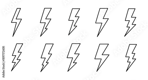 Multiple lightning bolts arranged in a grid pattern, showcasing electric energy and stormy weather conditions in a graphic illustration from a direct viewpoint