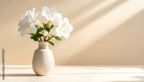 Wallpaper Mural Bunga-bunga putih cantik dalam vas keramik elegan di atas meja. Torontodigital.ca