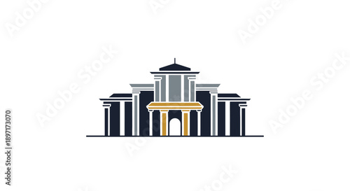 Simple line art illustration of a government building or courthouse with columns and a central dome.