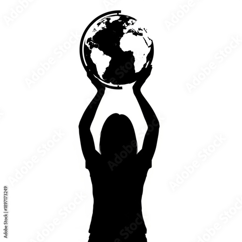A person holding the Earth aloft with outstretched arms, symbolizing global unity