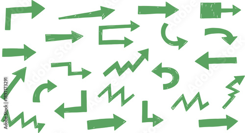 Collection of green arrows pointing in various directions