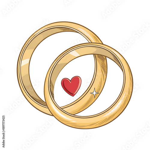 Eternal Bond: A close-up illustration of two intertwined gold rings, symbolizing eternal love and commitment, with a small heart nestled between them. 