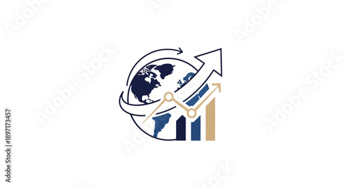 Global Business Growth Chart with Earth and Arrows.