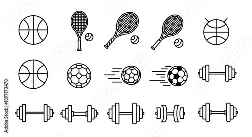 Collection of Sports Equipment Icons Vector Illustration.