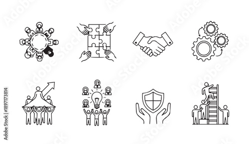 Business Collaboration Icons: Teamwork, Strategy, Partnership, Innovation, Security, Growth