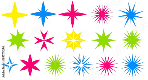 Colorful star shapes in various designs and vibrant hues.
