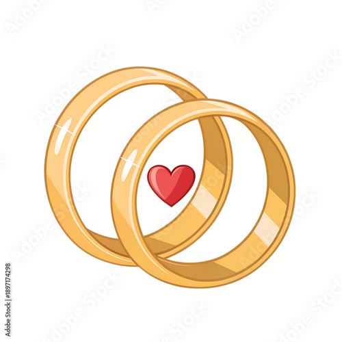Eternal Bond: Two intertwined golden bands, at the heart of which beats a passionate red heart, symbolize enduring love and a cherished commitment. 