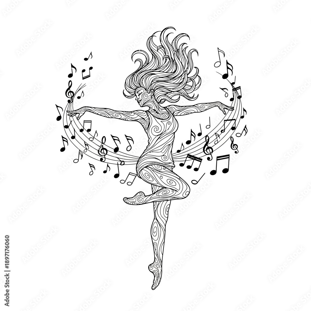 Obraz premium Dancing woman surrounded by musical notes.