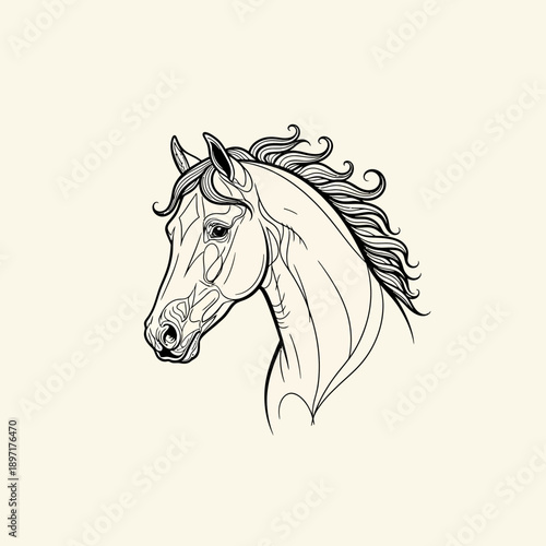Elegant Horse Head Line Art Illustration 2.
