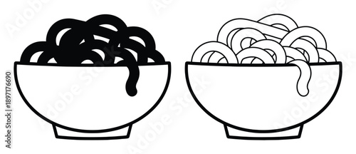 Two Bowls of Noodles: One Solid Black, One Outline